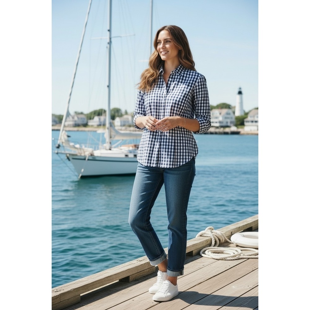 UNTUCKit‎ 14 NWOT BELLEZA Navy Cotton Check Button-Up Shirt Lightweight - Spring